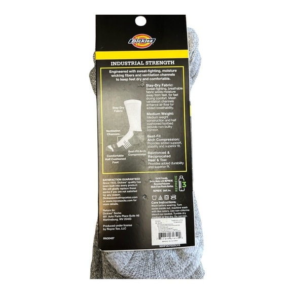 Dickies Gray Performance Work Socks - Picture 2 of 3